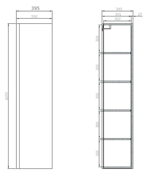 Cersanit Moduo skříňka 39.5x34x160 cm boční závěsná bílá S590-020-DSM