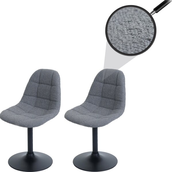 Sada 2 jídelních židlí HWC-A60, kuchyňská otočná židle, ocel Tkanina /textil bouclé (450g/m²) tmavě šedá