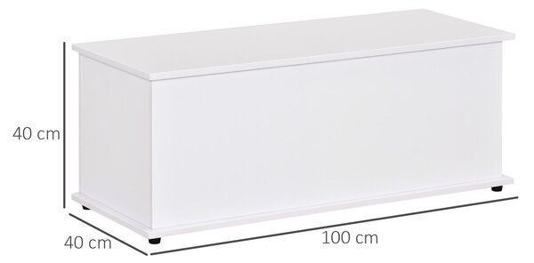 HOMCOM Dřevěný Úložný Truhlicový Otoman s Víkem pro Uložení v Ložnici a Obývacím Pokoji, Nosnost 120 kg, 100x40x40 cm, Bílý | Aosom
