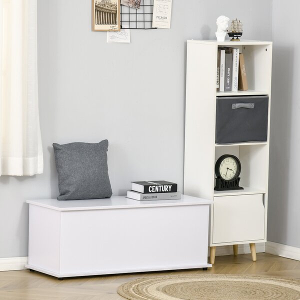 HOMCOM Dřevěný Úložný Truhlicový Otoman s Víkem pro Uložení v Ložnici a Obývacím Pokoji, Nosnost 120 kg, 100x40x40 cm, Bílý | Aosom