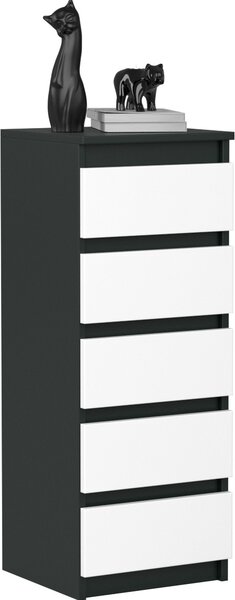 VBChome Komoda s 5 zásuvkami 40 x 39 x 105 cm Černá s bílou Bezúchytková komoda Víceúčelová skříňka do předsíně Ložnice Obývací pokoj