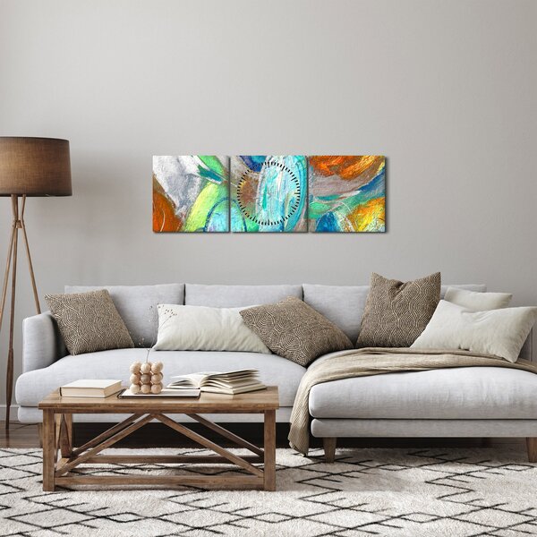 Obraz - Barevná abstrakce (s hodinami) (90x30 cm)