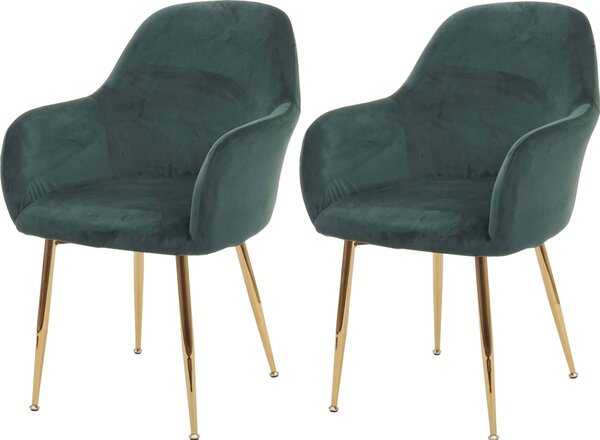Sada 2 jídelních židlí HWC-F18, židle kuchyňská židle, retro design sametově zelená, zlaté nohy