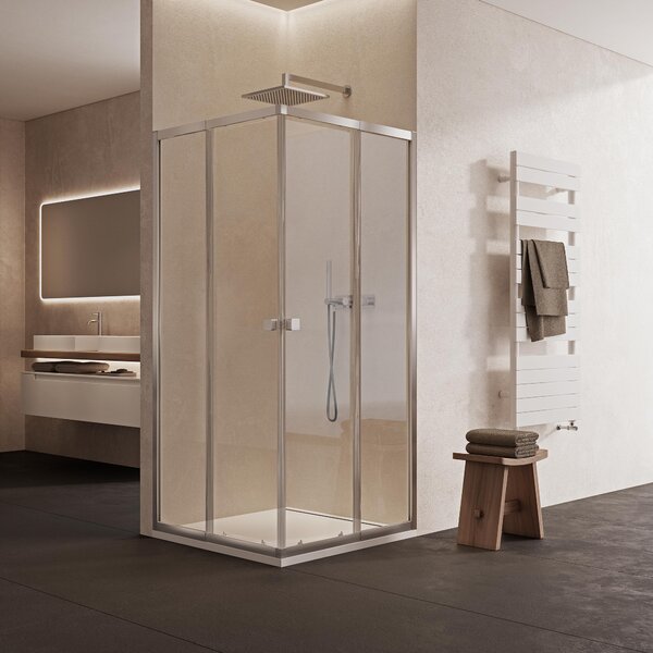 Sprchový kout 90x90 MARWELL Flexi 77-90x77-90-190 cm Rohový sprchový kout s vysoce kvalitními nastavitelnými hliníkovými profily ve stříbrné matné barvě Sprchový kout s výklopným sprchovým koutem