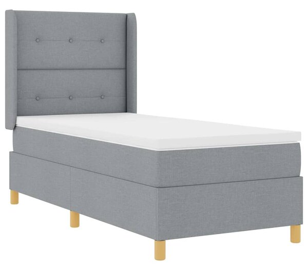 Postel s boxspringem s čelo Světle šedá 90 x 200 cm textil 3341812