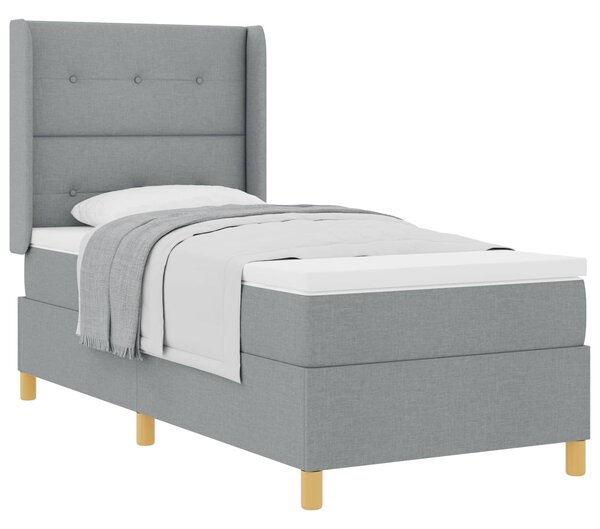 Postel s boxspringem s čelo Světle šedá 90 x 200 cm textil 3341812