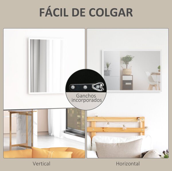 HOMCOM Obdélníkové Zrcadlo 50x70 cm - Koupelnové Zrcadlo, Dekorativní Zrcadlo na Stěnu pro Obývací Pokoj, Vstup nebo Chodbu, Horizontální nebo Vertiká