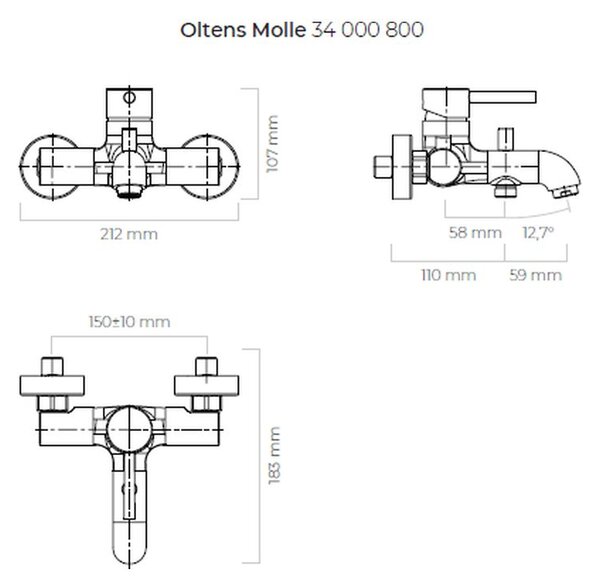 Oltens Molle vanová baterie na stěnu zlatý lesk 34000800
