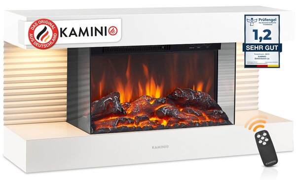 Elektrický krb KAMINIO LIZ - Elektrický nástěnný krb s vytápěním, 3D efektem plamene, LED ambientním světlem, dálkovým ovládáním - bílý