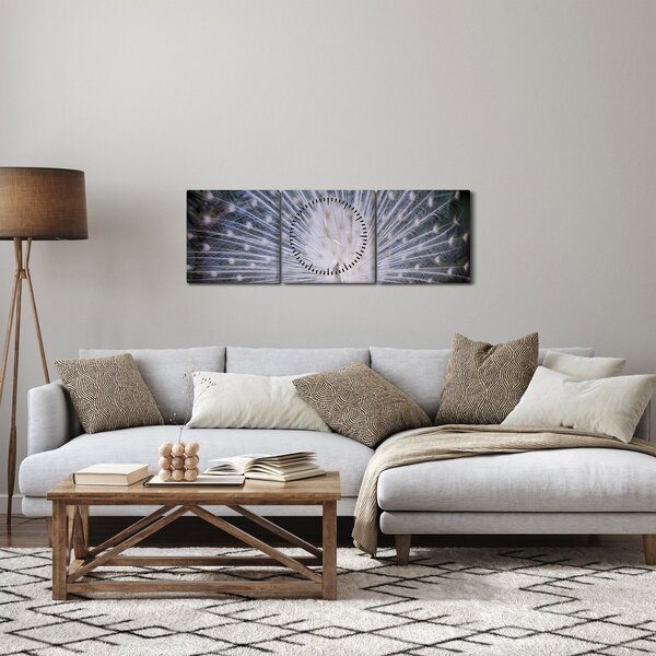 Obraz - Bílý páv (s hodinami) (90x30 cm)