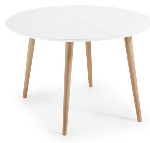 Bílý rozkládací jídelní stůl s bílou deskou ø 120 cm Oqui – Kave Home