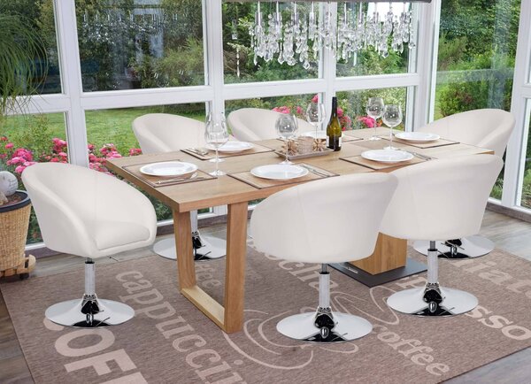 Sada 6 jídelních židlí HWC-F19, kuchyňská židle otočná židle lounge chair, otočná výškově nastavitelná Imitace kůže bílá