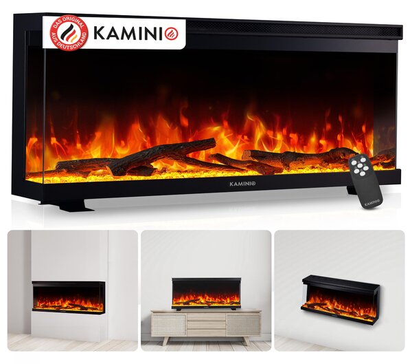 KAMINIO Elektrický krb LEA - Elektrický krb 3 v 1 s panoramatickým výhledem, topením, 3D efektem plamene, 12 barev plamene, dálkové ovládání - 36 palců