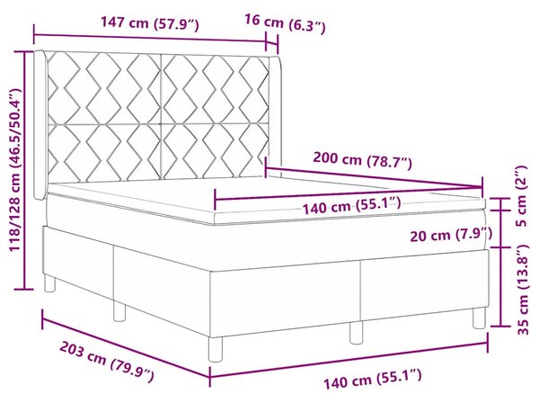 Postel s boxspringem s čelo Světle šedá 140 x 200 cm textil 3341896