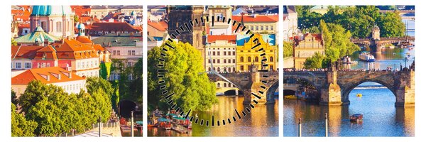 Obraz - Praha (s hodinami) (90x30 cm)