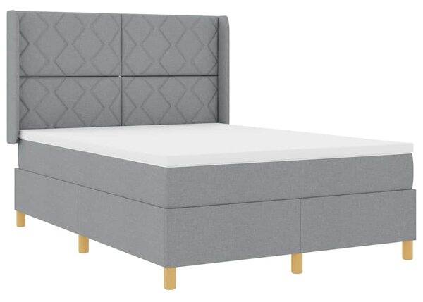 Postel s boxspringem s čelo Světle šedá 140 x 190 cm textil 3341889