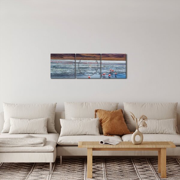 Obraz - Plameňáci (s hodinami) (90x30 cm)