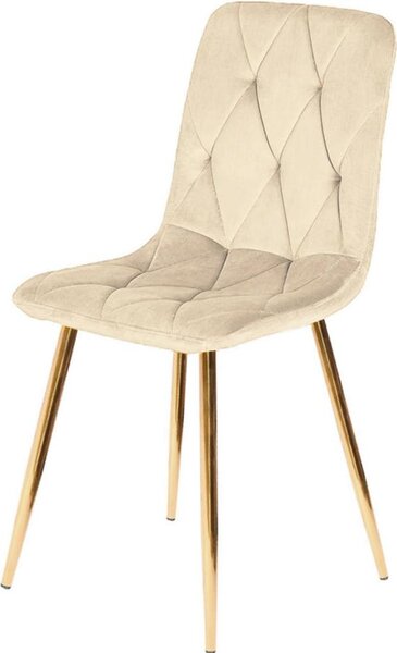 Elegantní jídelní židle sametová béžová s kovovými nohami zlaté barvy - čalouněná židle moderní, čalouněná, stabilní, obývací židle do jídelny, kuchyně a domácí kanceláře (béžová)
