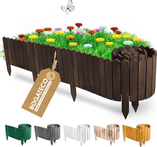 BOGATECO Dřevěné latě Rollborder | 40 cm vysoké a 200 cm dlouhé | dřevěný plot | plot z latí ideální jako lemování záhonů | tmavě hnědá barva
