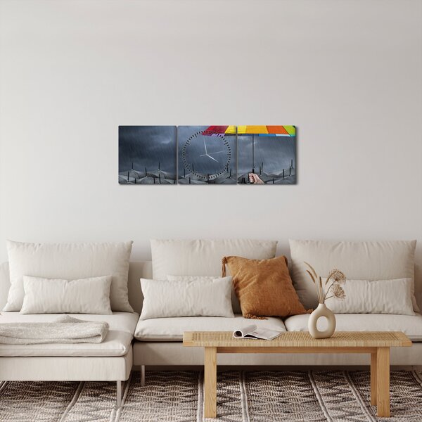 Obraz - Deštníky (s hodinami) (90x30 cm)