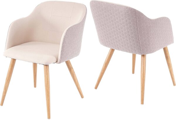 Sada 2 jídelních židlí HWC-D71, židle kuchyňská židle, retro design, područky látka/textil krémovo-béžová