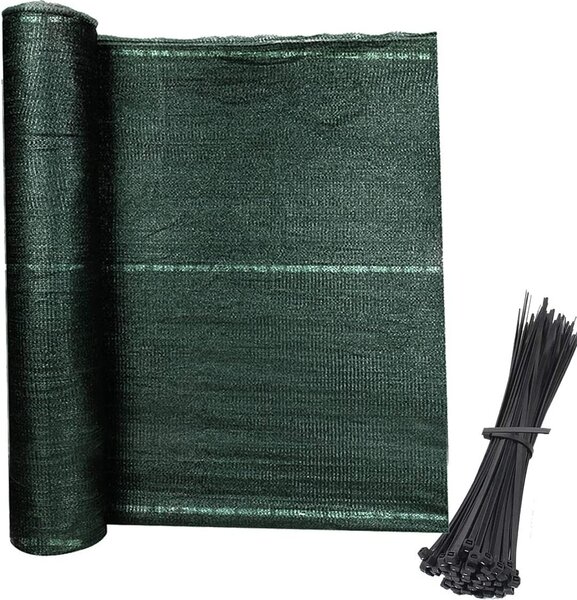 LARS360 Sítě na oplocení, stínící síť tmavě zelená 150 cm, tenisová clona, ochranná clona z HDPE 150 g/m², ochrana proti větru a slunci s plastovými svazovacími pásky pro sportovní hřiště, zahradu, balkon (1,5 x 10 m)