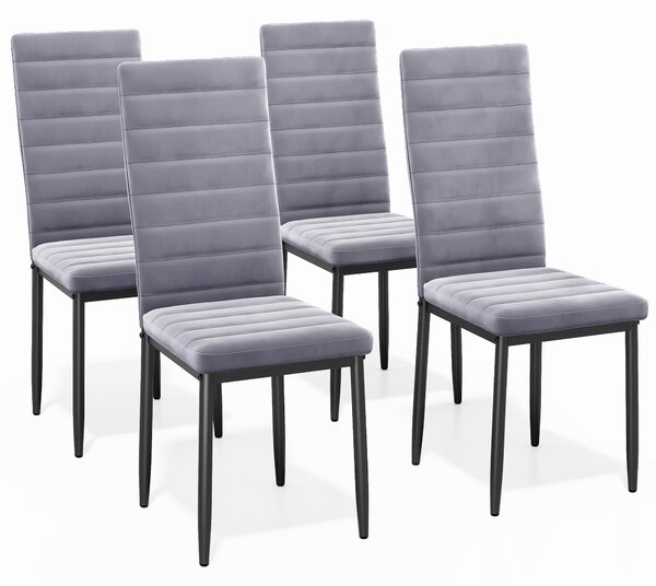 Sada 4 jídelních židlí Bealife TB40 - ergonomické opěradlo, sametový potah ve světle šedé barvě | Moderní design