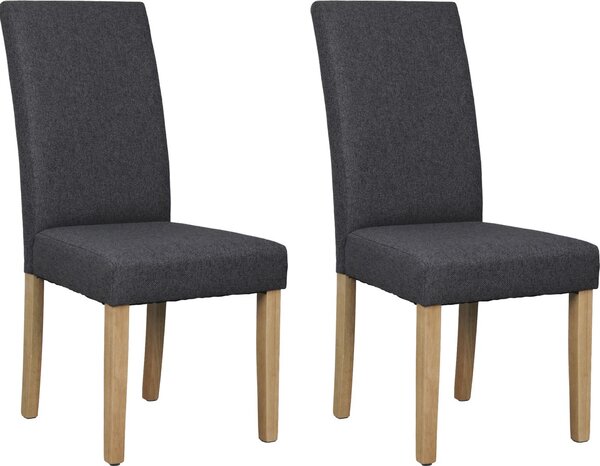 ByLIVING Jídelní židle set 2 ELIAS / Tmavě šedá tkaná látka / Přírodní rám z masivního kaučukového dřeva / Š 47, V 99,5, H 60 cm