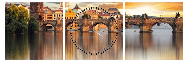 Obraz - Praha (s hodinami) (90x30 cm)