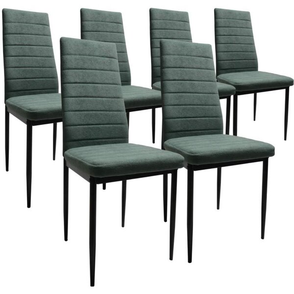 Sada 6 jídelních židlí, sametově zelené, čalouněné židle s kovovými nohami, černé, voděodolné, moderní design, snadná montáž