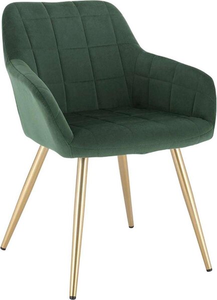 Jídelní židle samet zelená/zlatá – s područkami – čalouněná a ergonomická – styl křesla – 1 kus