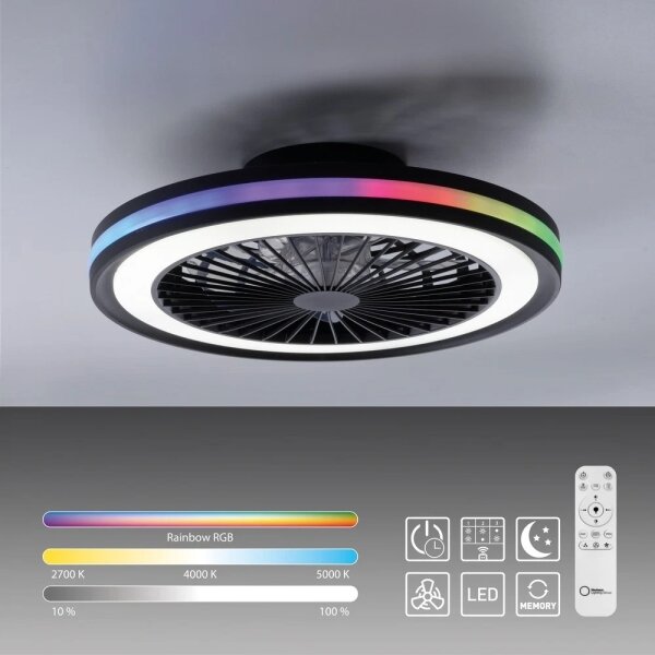 JUST LIGHT. 14649-18 - LED RGBW Stm stropní ventilátor BRANDON LED/36W/230V + DO