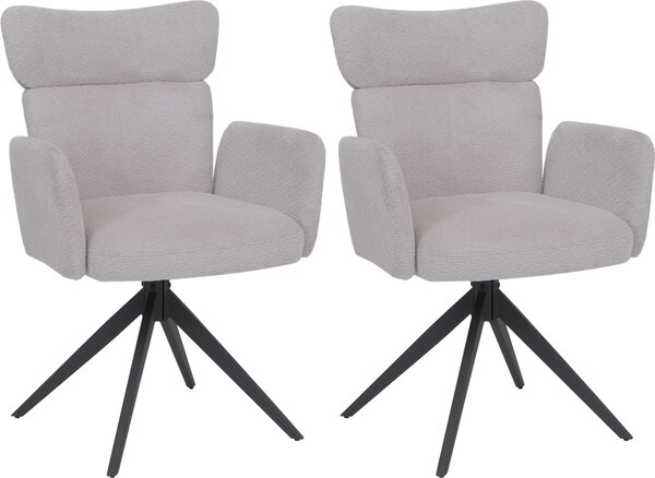 Sada 2 jídelních židlí HWC-N11, židle, otočná, automatické vracení látka bouclé 350g/m² Oeko-Tex světle šedá, tmavě šedé nohy