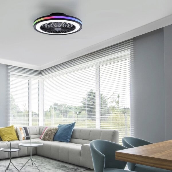 JUST LIGHT. 14649-18 - LED RGBW Stm stropní ventilátor BRANDON LED/36W/230V + DO