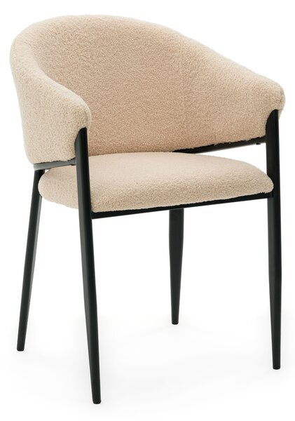 Jídelní židle NEW HOME GLAMOUR Čalouněná obývací židle z látky buklé s područkami - tmavě béžová - Moderní nábytek Teddy