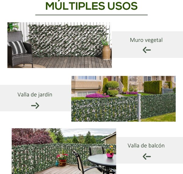 Outsunny Rozšiřitelný 2-dílný mřížkový plot s umělými listy 295x70 cm Zahradní rozšiřitelný plot z ratanového proutí | Aosom