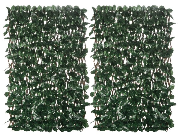 Outsunny Rozšiřitelný 2-dílný mřížkový plot s umělými listy 295x70 cm Zahradní rozšiřitelný plot z ratanového proutí | Aosom