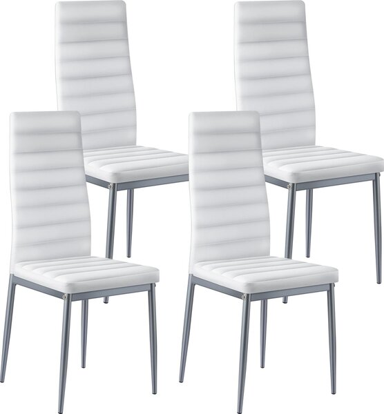 VEVOR moderní jídelní židle (4 ks) elegantní čalouněná kožená židle (nosnost 136 kg) k jídelním stolům, prostorově úsporná židle ke kuchyňskému stolu se silnými polštáři a kovovými nohami, bílá kavárna