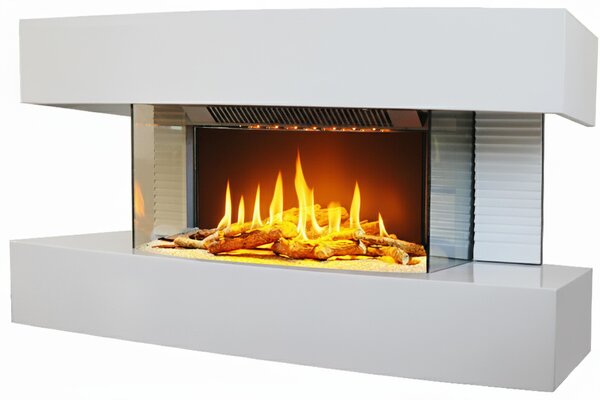 CHEMIN'ARTE - Elektrický nástěnný krb Lounge Medium White 82 cm LED efekt plamene, programovatelné topení, dálkové ovládání