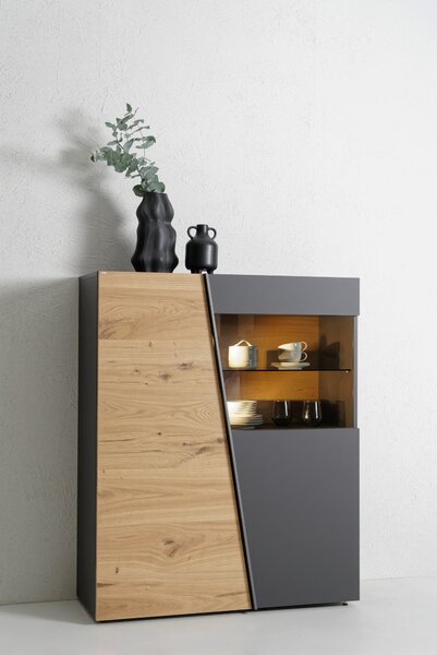 VYSOKÁ KOMODA, divoký dub, barvy grafitu, divoký dub, 96/138/42,3 cm Voglauer - Vysoké komody