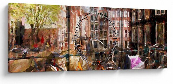 Obraz - Amsterdam (s hodinami) (90x30 cm)