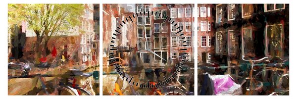 Obraz - Amsterdam (s hodinami) (90x30 cm)