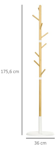 HOMCOM Bambusový stojací věšák na oblečení Moderní halová stromová věšák s 8 háčky na oblečení a tašky pro předsíň a ložnici Ø37.8x175.6 cm Přírodní |
