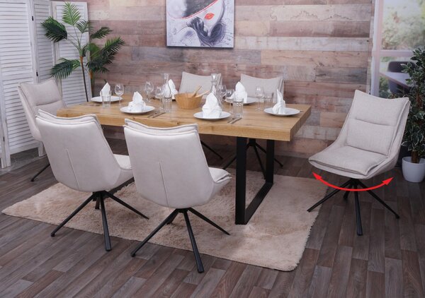 Sada 6 jídelních židlí HWC-N71, kuchyňská židle, otočná, tkanina/textil (420g/m²) Oeko-Tex krémově béžová