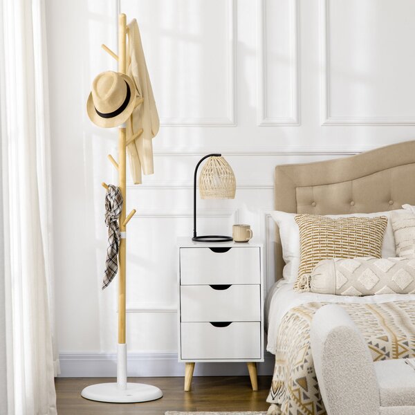 HOMCOM Bambusový stojací věšák na oblečení Moderní halová stromová věšák s 8 háčky na oblečení a tašky pro předsíň a ložnici Ø37.8x175.6 cm Přírodní |