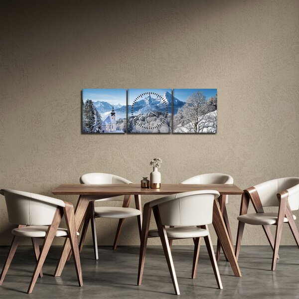 Obraz - Zasněžená krajina (s hodinami) (90x30 cm)