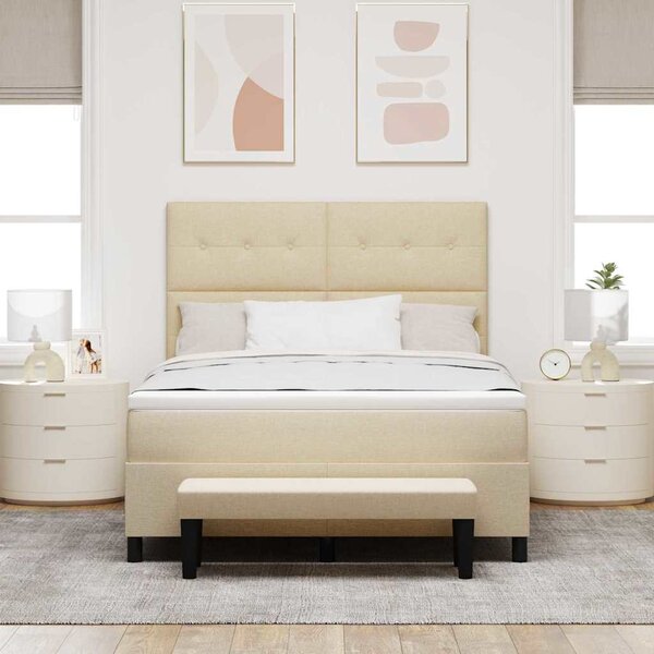 Postel s boxspringem s čelo Krémová 140 x 190 cm textil 3344070