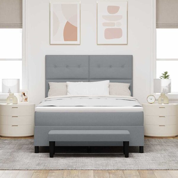 Postel s boxspringem s čelo Světle šedá 140 x 200 cm textil 3344072