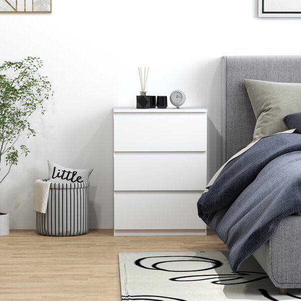 HOMCOM Komoda se 3 zásuvkami Moderní komoda do ložnice s designem proti převrhnutí 55x34x75 cm Světlá bílá | Aosom