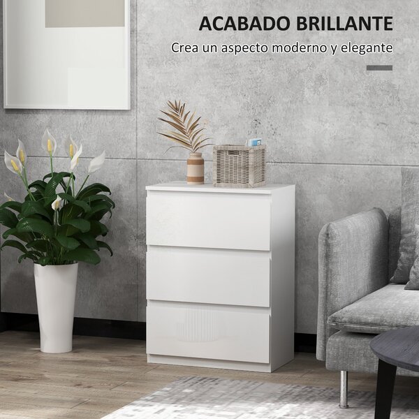 HOMCOM Komoda se 3 zásuvkami Moderní komoda do ložnice s designem proti převrhnutí 55x34x75 cm Světlá bílá | Aosom